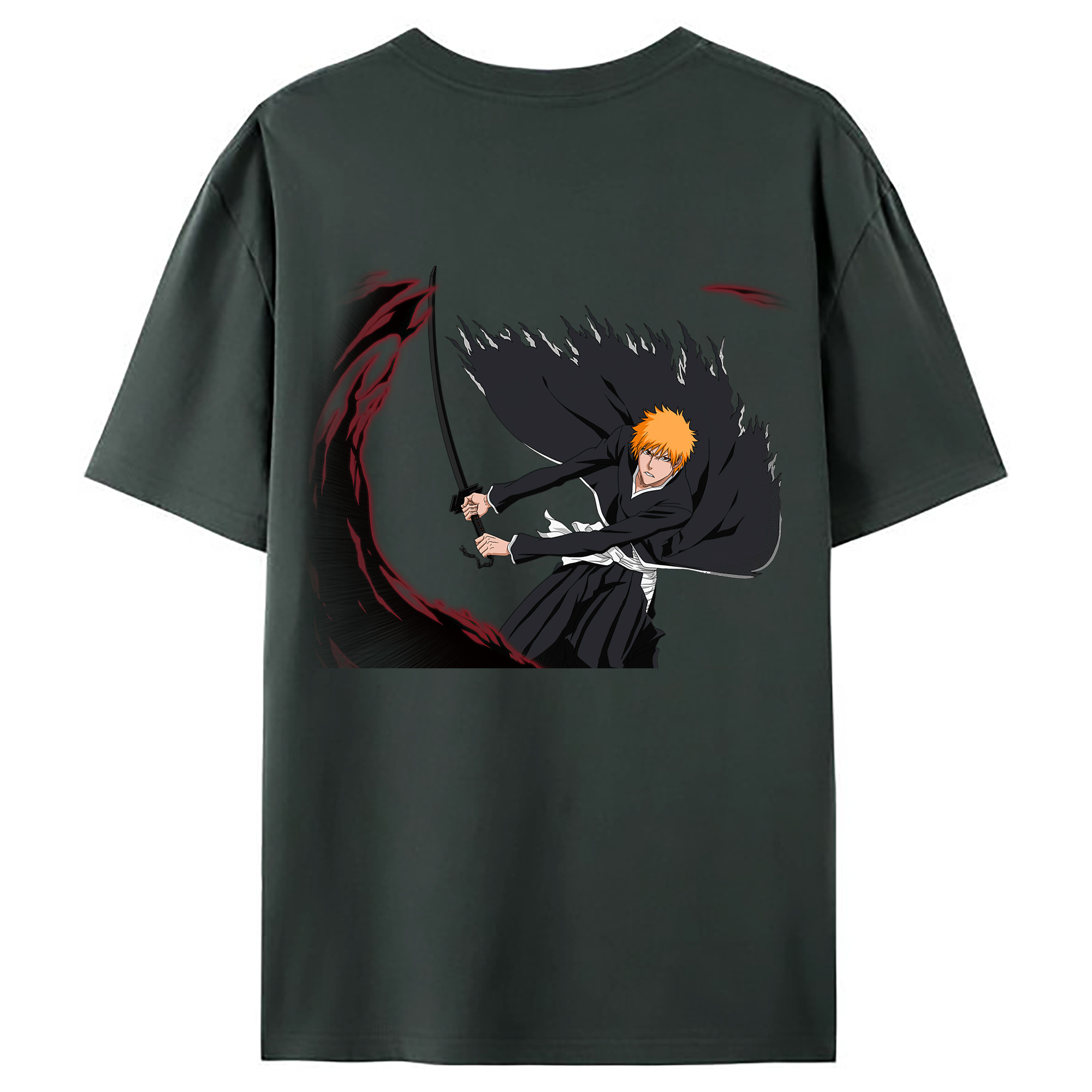 （画像用） ブリーチ 黒崎一護（くろさき いちご）BLEACH Kurosaki Ichigo 綿100％ メンズ半袖Tシャツ（バックプリント） 通気性